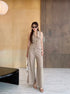 Two Piece Turn Down Collar Single Breasted Button Top with Trouser